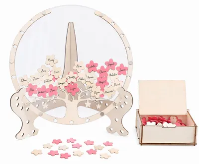 Holz-Gästebuch für Hochzeit, 80 Blumen, Ø 30 cm