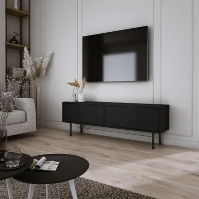 Image de Armoire TV 140 cm sur pieds 15 cm Noir AURA - Moderne et fonctionnel