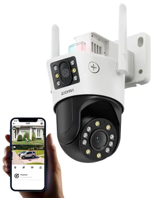 Produktbild von ZOSI C298 Duallinse PTZ Überwachungskamera Außen WLAN, 2MP+2MP, Personen-/Fahrzeugerkennung, Auto-Tracking, Farbnachtsicht, 2-Wege-Audio