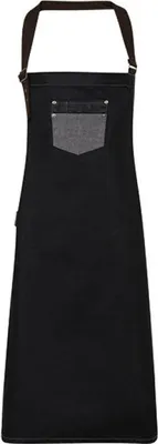 Zdjęcie produktu dla Premier Workwear PR136 | FartuchDivision Waxed Look Denim Bib Apron With Faux Leather - Kolor: Black Denim (ok. Pantone 433) - Rozmiar: Jeden rozmiar