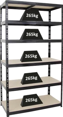 Produktbild von Schwerlastregal Giant Tiger XL | HxBxT 220x120x60 cm |  Fachlast 265kg | 6-Ebenen | Schwarz