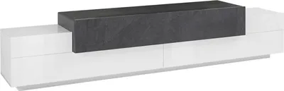 Produktbild von Fernsehschrank Nico, Niedriges Sideboard für Wohnzimmer, Sockel für TV-Möbel, 100 %  Italy, cm 240x45h52, glänzend weiß und Schiefer