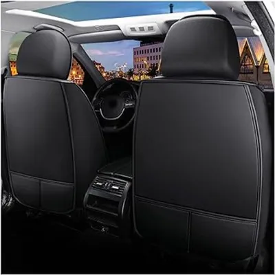 Produktbild von Sitzbezüge für Toyota RAV4 4. 2013-2019 - 13-teiliges Set | Kunstleder | Schwarz mit weißen Nähten | Vorder- und Rücksitze