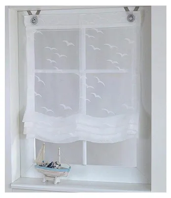 Produktbild von Raffrollo mit Ösen Weiß transparent maritim Seabird Breite 60 cm x Höhe 130 cm
