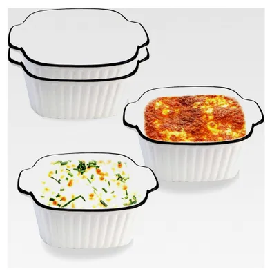 Produktbild von Kleine Auflaufform aus Keramik, 4er Set Mini Auflaufformen für Heißluftfritteuse, Backofen, Mikrowelle, 14,5 x 11,5 x 5,5 cm