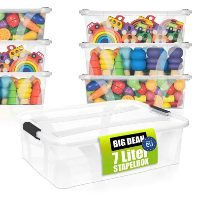 Produktbild von BigDean 6x Aufbewahrungsbox mit Deckel 7 L flach und Transparent – Aufbewahrungsbox stapelbar & Europe
