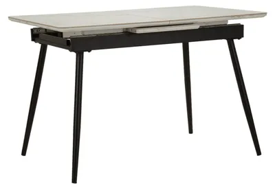 Produktbild von Ausziehbarer Esstisch Matt Modern 120-155x80x75 cm - Tischplatte in Marmoroptik und schwarzes Metallgestell