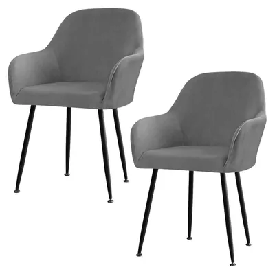 Productafbeelding van Stolhoezen, stretch fluweel, set van 2, grijs, voor eetkamerstoelen met armleuningen