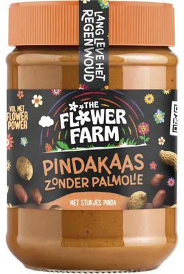 Image de Flower Farm Pindakaas sans palmolie avec des morceaux, 350 g - croquant, végétalien, sans gluten, 100% naturel