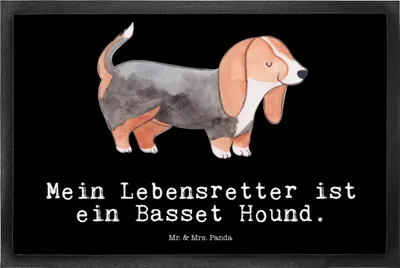 Produktbild von Mr. & Mrs. Panda Türmatte Basset Hound Lebensretter 50 x 75 cm - Schwarz - Geschenk, Fussmatte, fußmatte, Türvorleger, Schmutzfänger, Schmutzmatte, Schmutzfangmatte