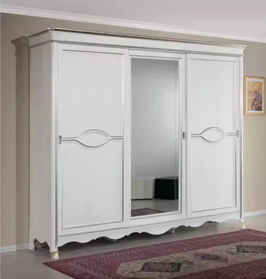 Produktbild von Weißer Klassischer Kleiderschrank Spiegeltür Schlafzimmer Möbel Design