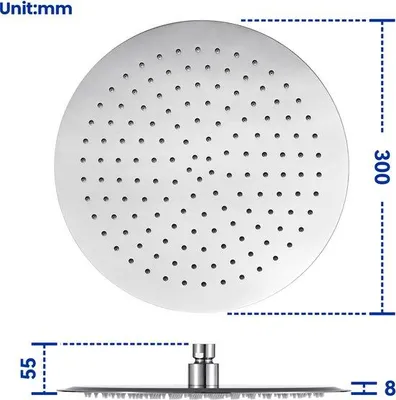 Produktbild von Runde Regenduschkopf Ø30 cm aus RVS, wasserbesparend, Hochdruck, Silber, 196 Düsen