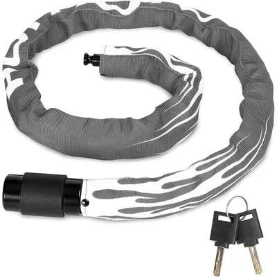Obrázek produktu pro Zámek na kolo, řetězový, šedý, délka 100 cm, s 2 klíči, řetěz o tloušťce 6 mm, otočná hlava zámku o 360°