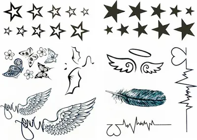Produktbild von Oblique Unique 34 Stk Temporäre Tattoos Klebetattoo Tättowierung - Sterne Flügel ...