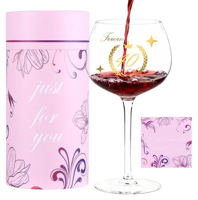 Immagine prodotto di Bicchiere da vino, 40° compleanno, donna, cristallo, 460 ml, set regalo, confezione regalo rosa