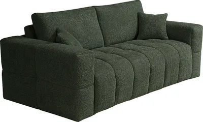 Produktbild von Schlafsofa 4-Sitzer mit Matratze – Bouclé-Stoff – Grün – Liegefläche 160 cm – Matratze 16 cm – ISSORO