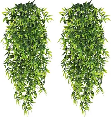 Zdjęcie produktu dla Sztuczne bambusowe rośliny wiszące, zestaw 4 sztuk, 80 cm, sztuczne rośliny na ścianę, balkon, ogród, do dekoracji, do wnętrz i na zewnątrz
