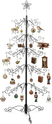 Productafbeelding van 213 cm metalen decoratieve boom van smeedijzer, met 174 haken, displaystandaard, robuuste kerst- en Halloweendecoratiehouder, zwart, voor binnengebruik
