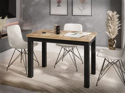 Produktbild von Rechteckiger Esstisch 100 x 60 cm – Platzsparender Küchentisch in Skandi & Loft Stil – Schwarze Massivholzbeine – für Küche, Wohnzimmer oder Büro – Eiche Hell Braun