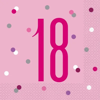 Produktbild von 16 Servietten rosa & silber Zahl 18