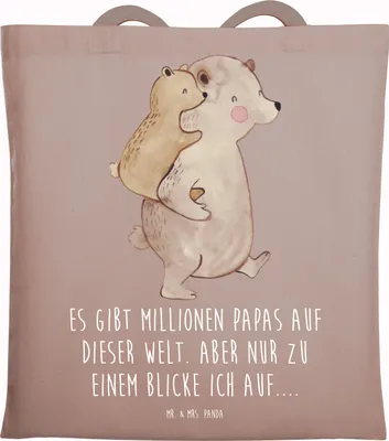 Produktbild von Mr. & Mrs. Panda Jutebeutel Papa Bär - Braun Pastell - Geschenk, Muttertag, Schultasche, Geburtstag, Vatertag, Einkaufstasche, Tasche, Laptoptasche, Onkel, Tote Bag