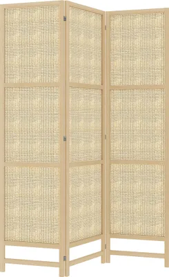 Image de Fortuna Lai Paravent 3 panneaux 135 x 180 cm Cloison de séparation en rotin PP, pliable Séparateur de pièce Brise-vue Cloison pour salon Naturel