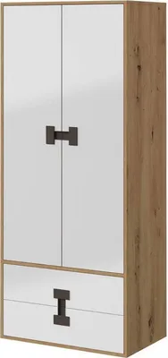 Obrázek produktu pro Dvoudveřová šatní skříň BASHIRA - 80 cm, dub / lesklá bílá