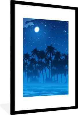 Produktbild von MuchoWow® MuchoWow® Gerahmtes Poster Sternenhimmel - Palme - Meer 60x90 cm - Poster mit zchwarzem Bilderrahmen - Dekoration - Wandposter Wohnzimmer - Hochwertig
