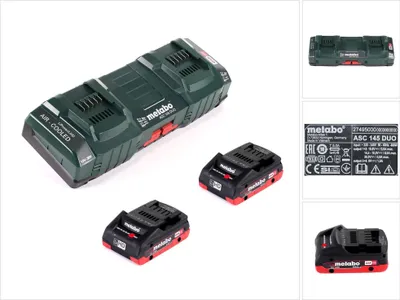 Immagine prodotto di Set base Metabo: 2x batterie LIHD 4,0Ah + caricatore doppio ASC 145 DUO