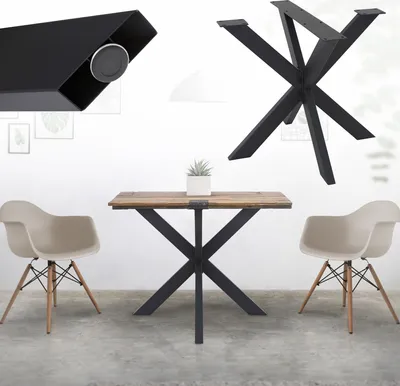 A collage showing table legs and a table with chairs.