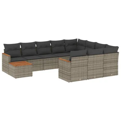 Produktbild von vidaXL 11-tlg. Garten-Sofagarnitur mit Kissen Grau Poly Rattan