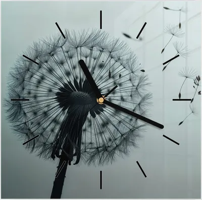 Produktbild von Wanduhr aus Glas mit Motiv Pusteblume im Wind- 30 x 30 cm - inkl. Aufhängesystem