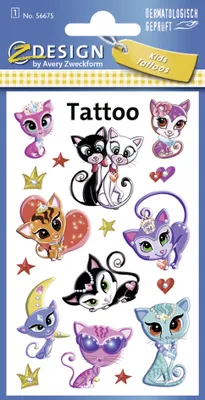 Produktbild von ZDesign KIDS Kinder-Tattoos "Katzen" bunt 1 Blatt à 9 Tattoos