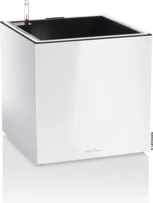 Produktbild von LECHUZA-Pflanzgefäß CANTO Premium 40 LED Low Weiß Hochglanz | mit Bewässerungssystem und Pflanzeinsatz | Hochglanz-Oberfläche |40 x 40 x 40 cm| 13780