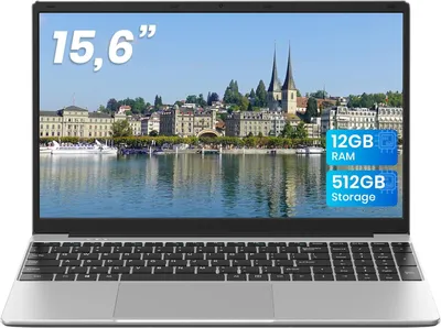 Produktbild von Laptop 15,6 Zoll FHD IPS Notebook 12GB RAM 512GB SSD Intel 5205U USB 3.0 Typ C WLAN Bluetooth für Arbeit Schule
