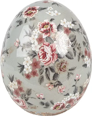 Immagine prodotto di Uovo decorativo Clayre & Eef Ø 10x12 cm Fiori in Vetroceramica grigia