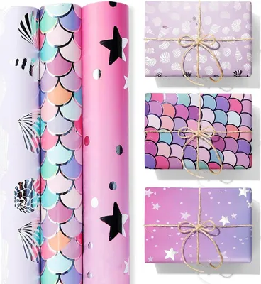 Immagine prodotto di Rotolo di carta da regalo a forma di sirena per compleanno, set di 3 43 cm x 3 m