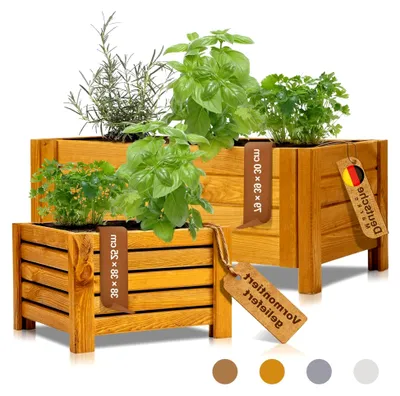 Produktbild von Pflanzkasten Holz mit Vlies · 2 Größen & 4 Farben · Blumenkasten Balkon 38x38x25cm Hellbraun · Pflanzkübel groß außen rechteckig · Blumenkästen für Balkon, Terrasse & Garten