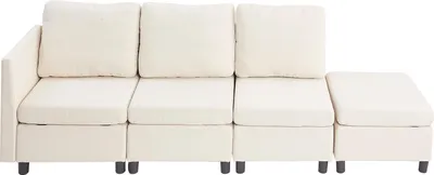 Produktbild von SucceBuy Ecksofa mit verstecktem Stauraum, Schlafsofa mit Ottomane und hochelastischem Schaumstoff, gepolstertes Sofa (3-Sitzer) mit Massivholzrahmen für Wohnzimmer oder Schlafzimmer, Beige