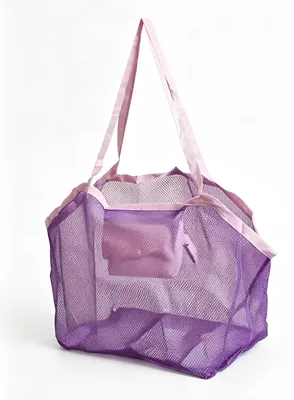 Netz-Strandtasche faltbar, lila/rosa, 38x40x24 cm, für Spielzeug