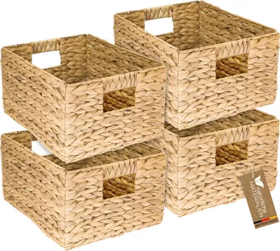 Produktbild von HMF Aufbewahrungskorb geflochten aus Wasserhyazinthe, dekorativer Korb mit Tragegriffen zur Aufbewahrung für Badezimmer Küche und Wohnbereich, 4er Set, Größe L, 36 x 28 x 20 cm, Natur