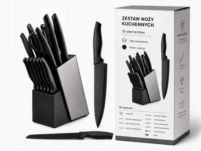 Produktbild von Messerblock 16-teilig - Edelstahl-Küchenmesser mit Block und Schere - Schwarz