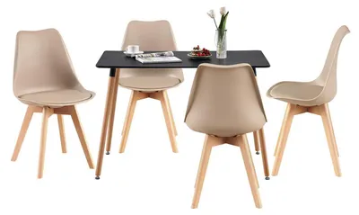 Immagine prodotto di Set da pranzo composto da tavolo rettangolare da 110 cm e 4 sedie, colore nero e beige chiaro