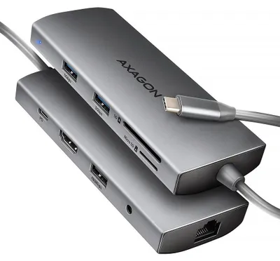 Produktbild von AXAGON Axagon HMC-8HLSA Laptop-Dock/Port-Replikator Kabelgebundener USB 3.2 Gen 1 (3.1 Gen 1) Typ-C Grau