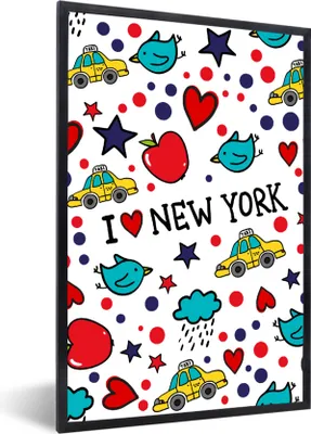 Produktbild von MuchoWow® MuchoWow® Gerahmtes Poster New York - Vogel - Taxi 40x60 cm - Poster mit zchwarzem Bilderrahmen - Papierdruck - Wandbilder