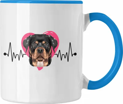 Produktbild von Trendation - Rottweiler Besitzer Tasse Geschenk Lustiger Spruch Geschenkidee Herzschlag Rottweiler (Blau)