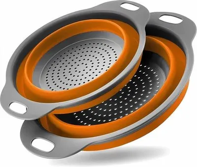 Image de Passoire de cuisine pliable en silicone, 2 tailles (24,5 + 29,2 cm), orange