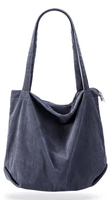 Produktbild von Cord Tragetasche 1 Stück, Dunkelgrau, Schultertasche Mit Reißverschluss Und Großem Fassungsvermögen, Für Alltag Und Reise