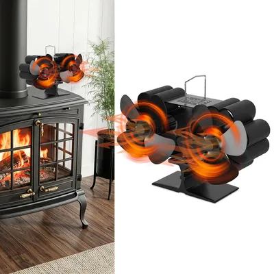Produktbild von ISOISL Kaminofen Ventilator Doppelkopf mit 2 Motoren und 8 Flügeln, wärmebetrieben, Schwarz
