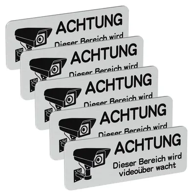 Immagine prodotto di Area videosorvegliata, 5 cartelli di videosorveglianza (85 x 30 mm) - Resistenti a pioggia e sole
